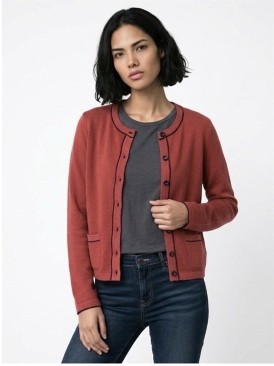 Ann Taylor Sweaters - Ann Taylor - Burgundy Cardigan Sweater - Trim Detail Front Pockets - Size Medium